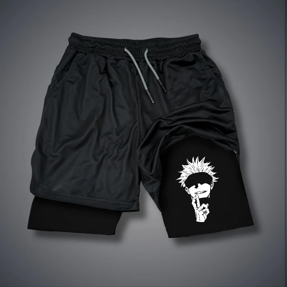 Men's Gym Print Double Layer Shorts-AnimeClothe