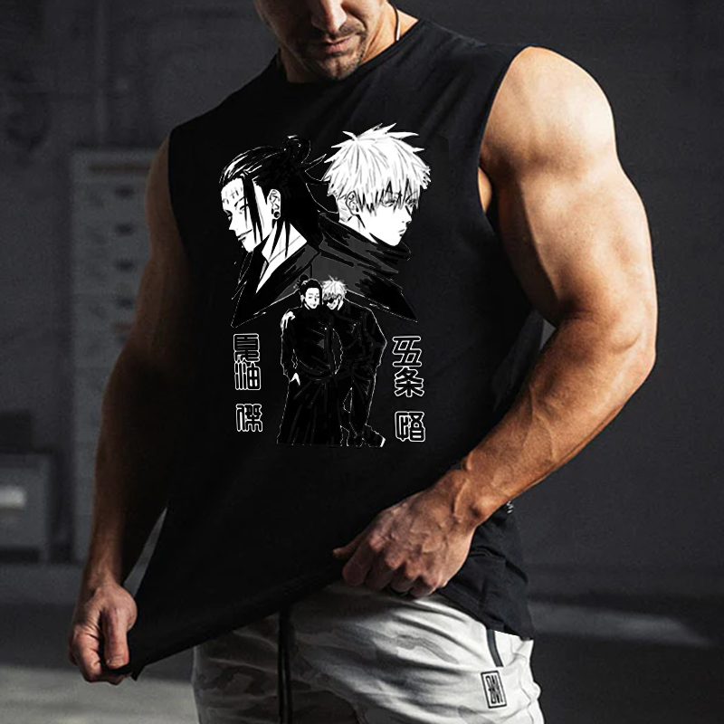 Men's Anime Best Friend Printed Fitness Tank Top-AnimeClothe