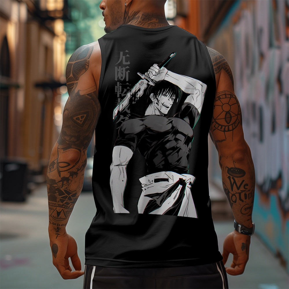 Oversized Anime Print Gym Tank Top-AnimeClothe