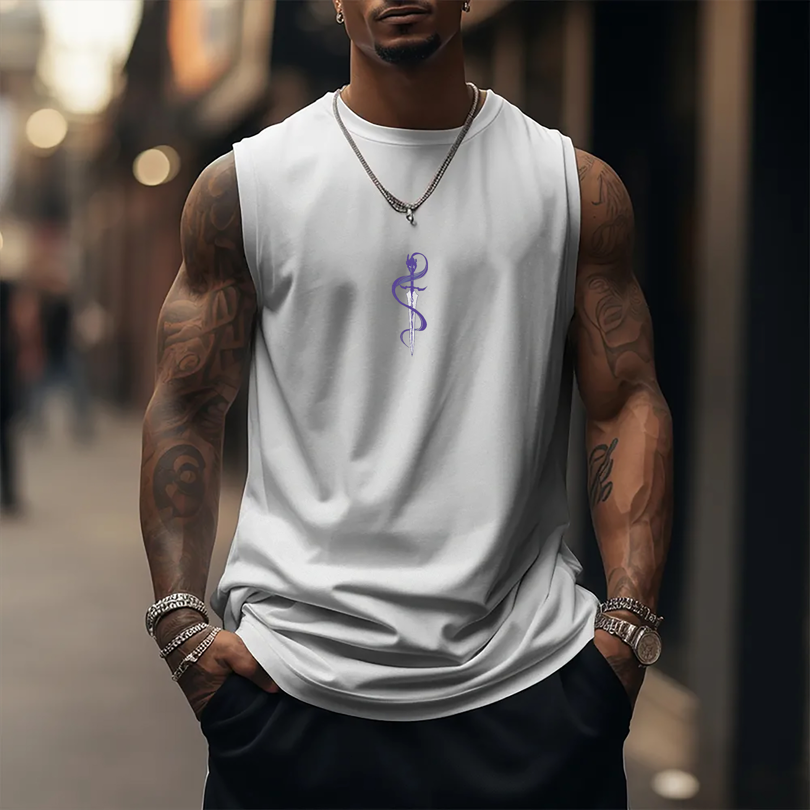 Oversized Anime Print Gym Tank Top-AnimeClothe
