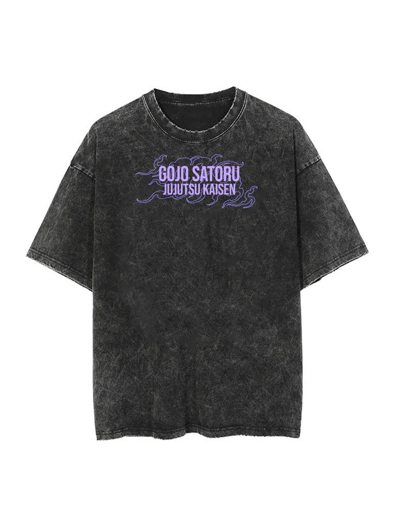 Casual Batik Washed Anime Gojō Satoru Print T-Shirt-AnimeClothe