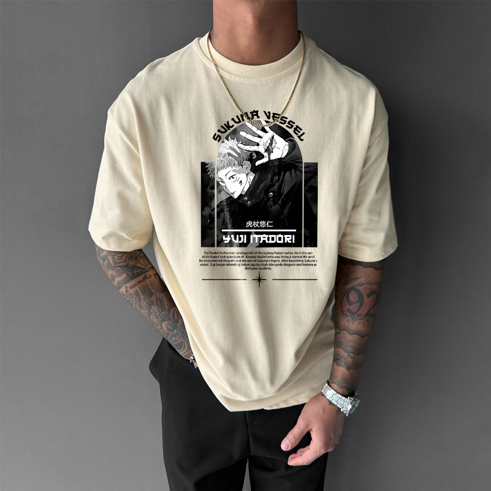 Oversized Unisex Anime Itadori Yuji Print T-Shirt-AnimeClothe