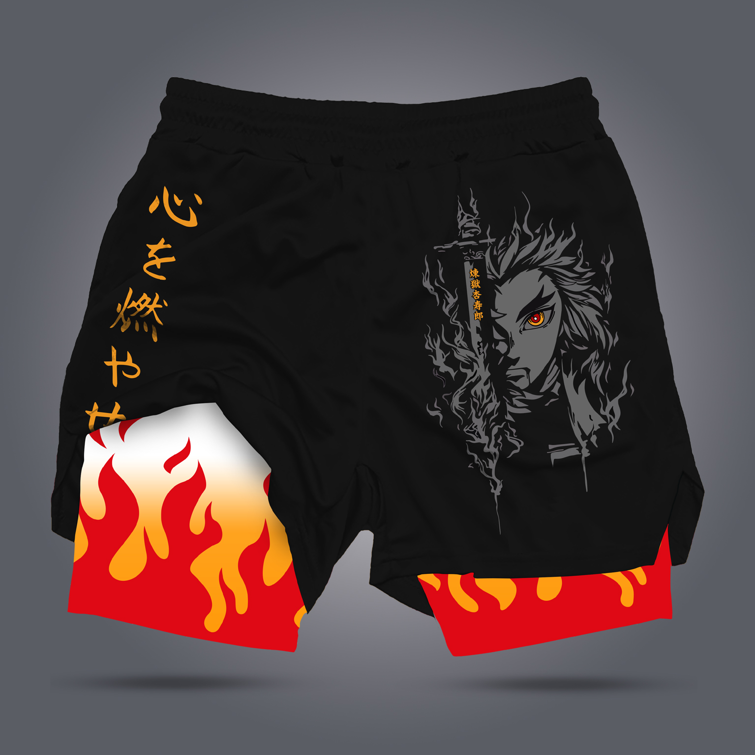 Demon Slayer Men's Anime Print Drawstring Double-Layer Shorts