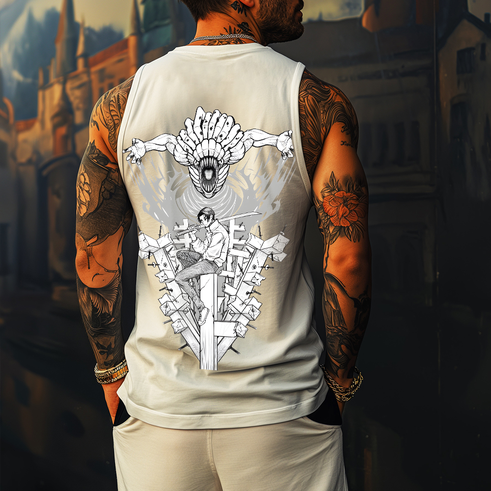 Casual Anime Print Gym Tank Top-AnimeClothe