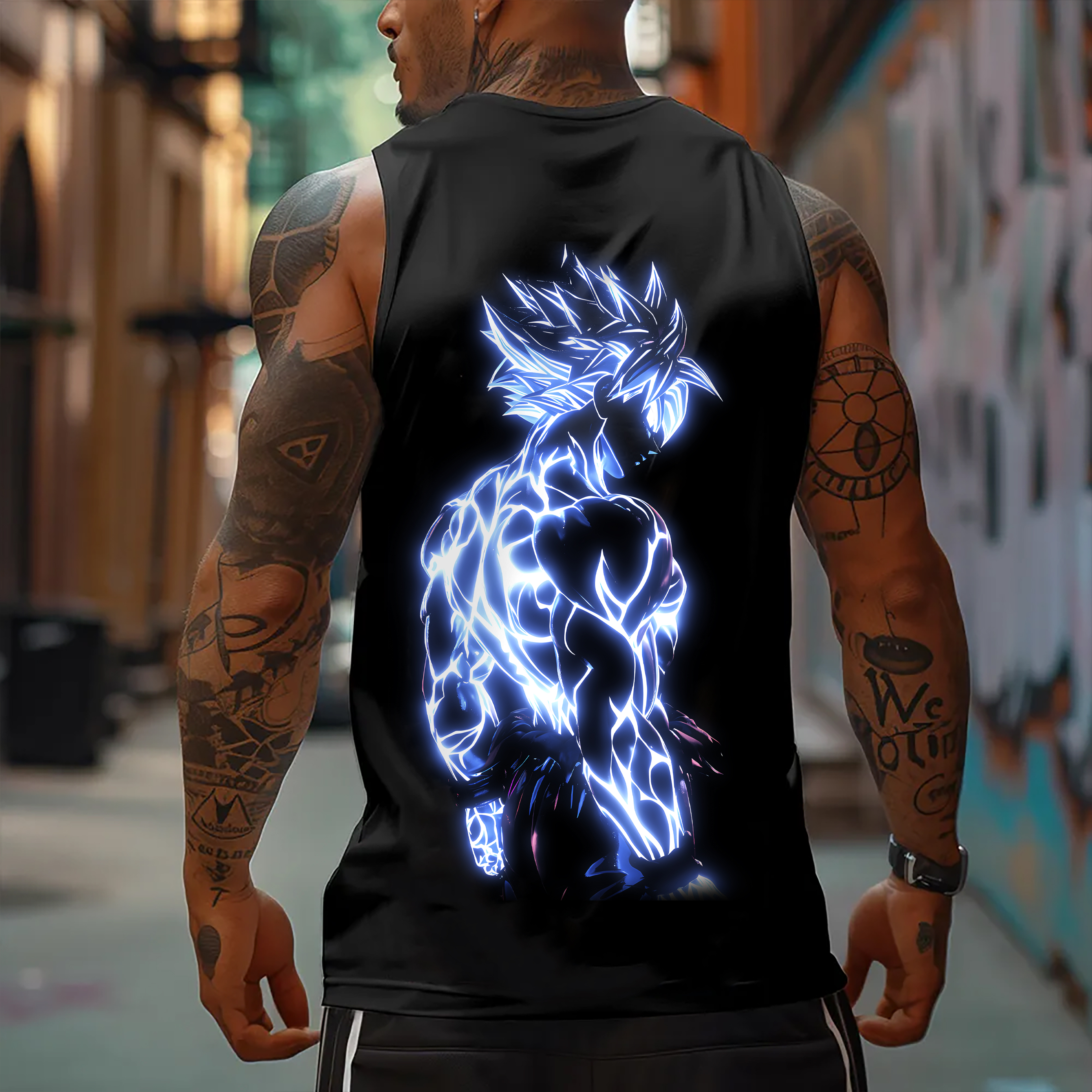 Oversized Anime Print Gym Tank Top
