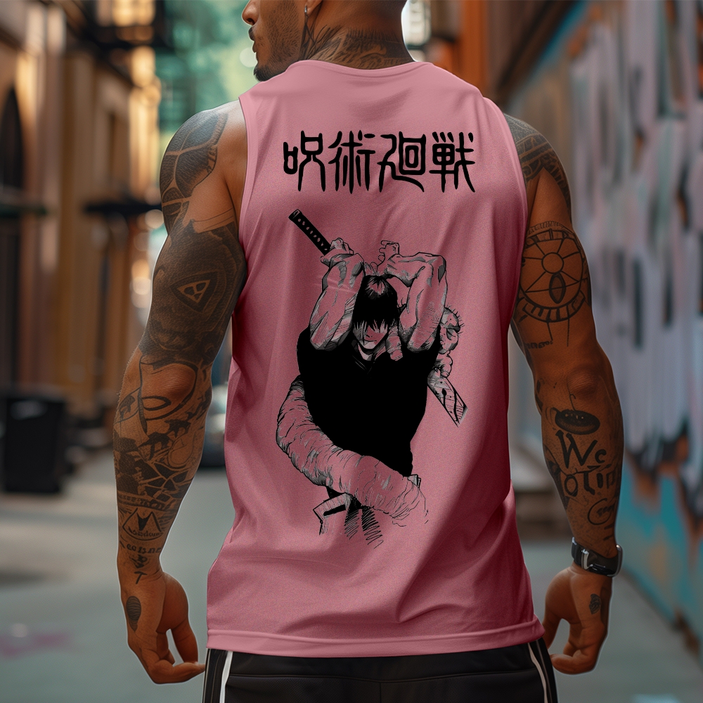 Oversized Anime Print Gym Tank Top-AnimeClothe