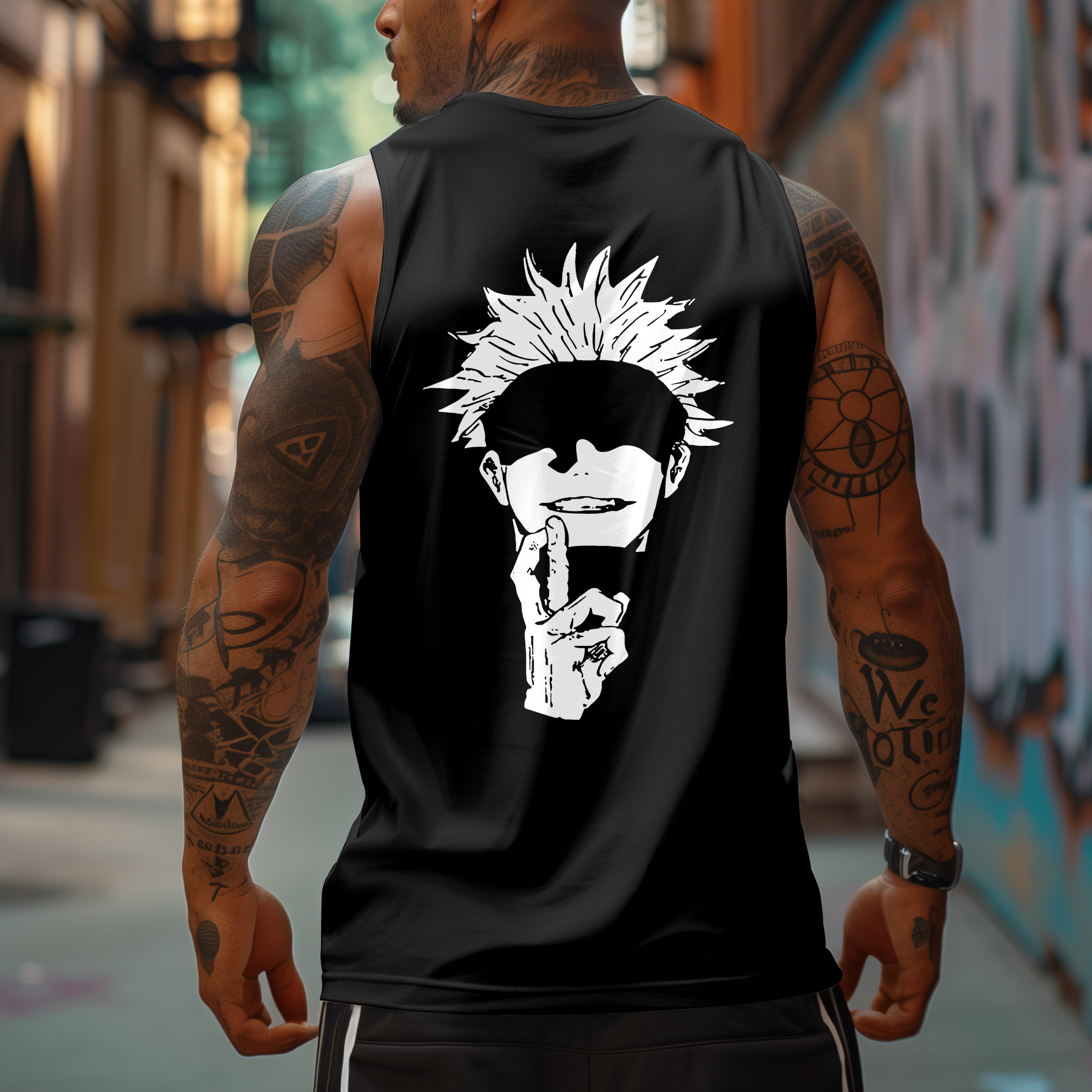 Oversized Anime Print Sports Tank Top-AnimeClothe