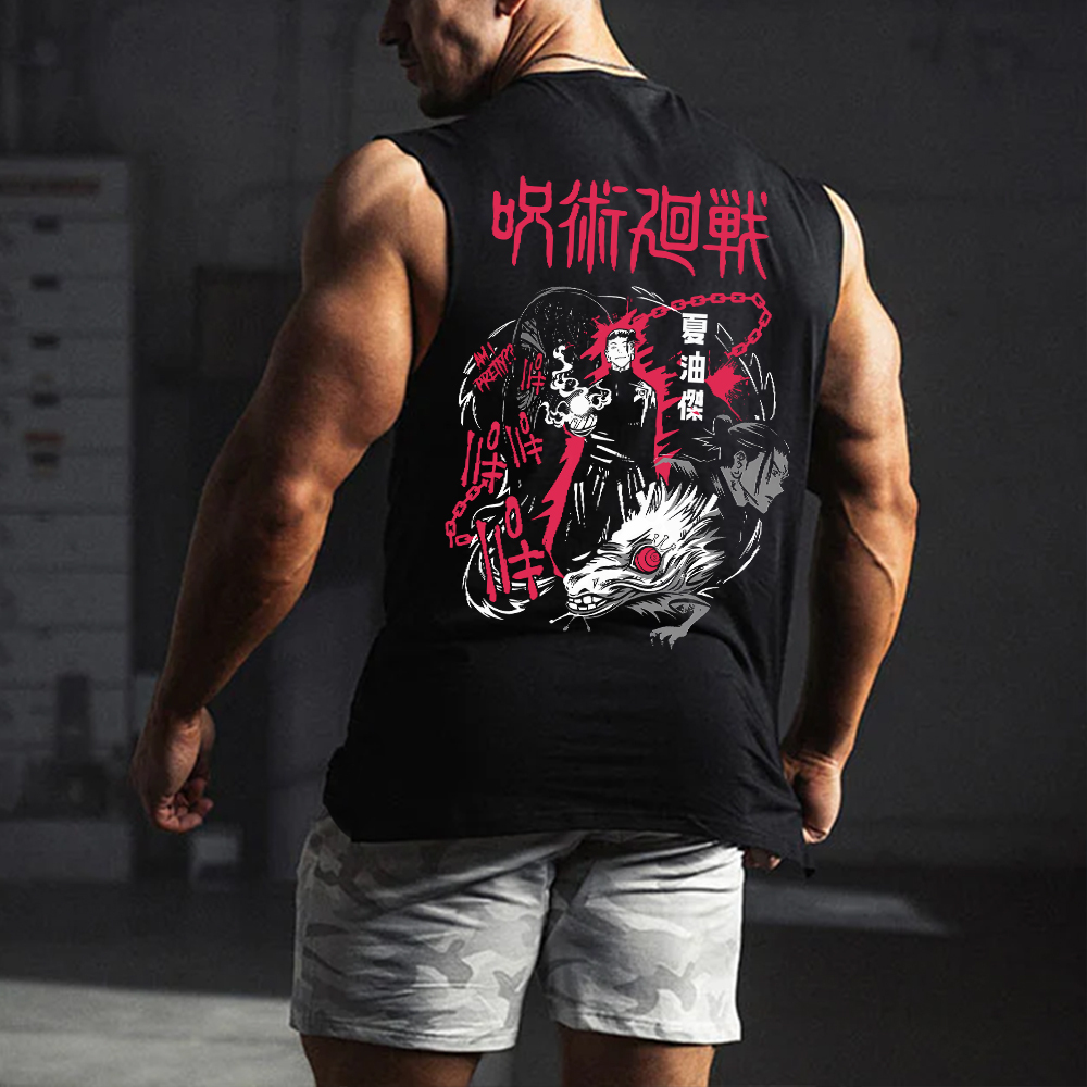 Loose Fit Printed Fitness Tank Top-AnimeClothe