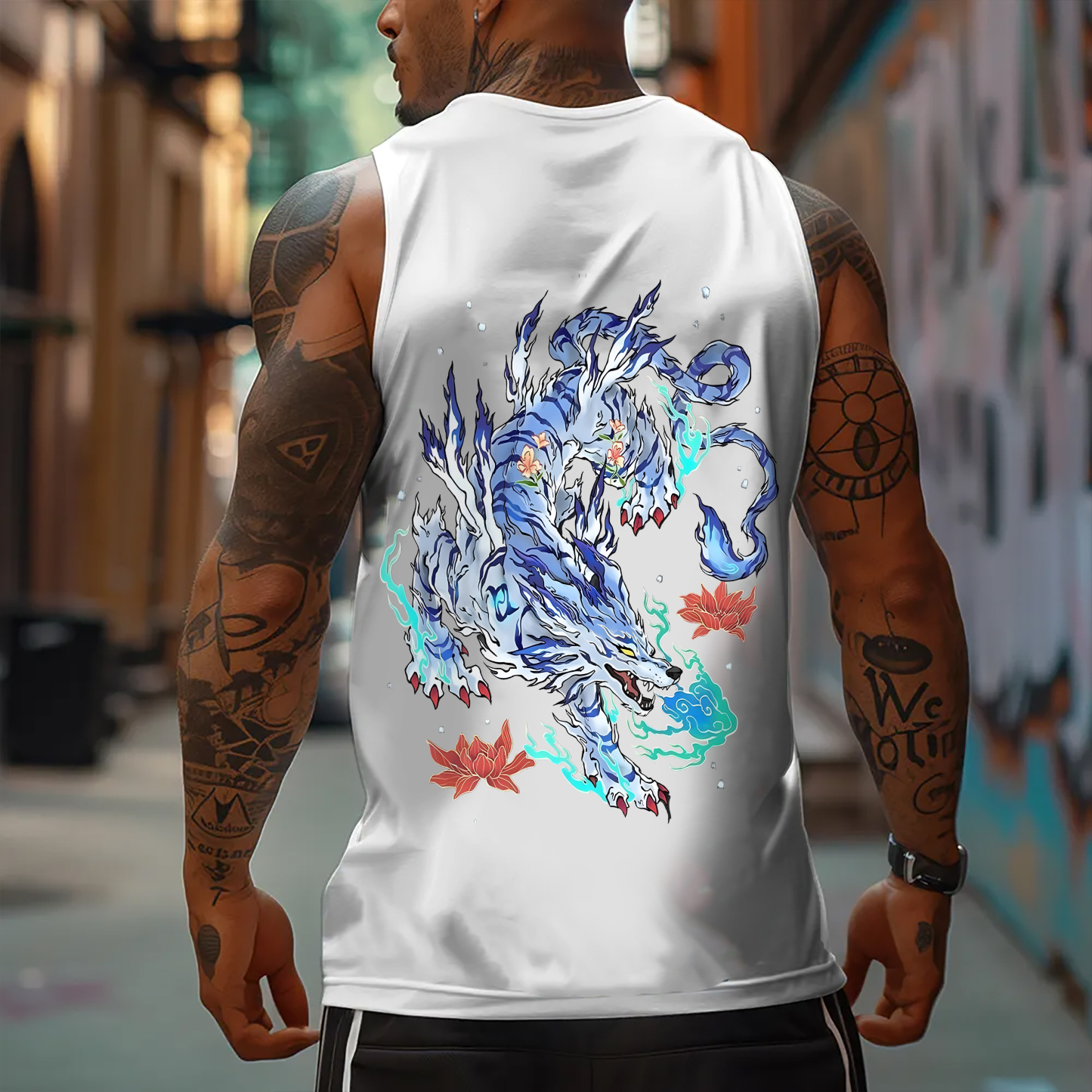 Oversized Anime Print Gym Tank Top