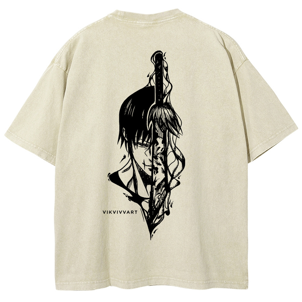 Oversized Batik Anime Print T-shirt-AnimeClothe