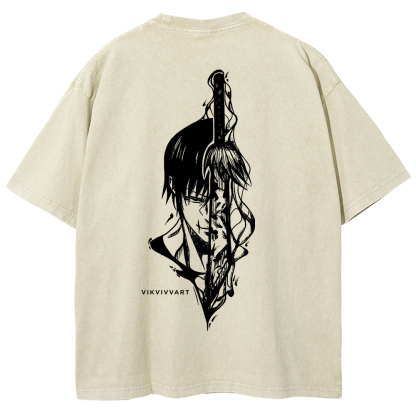 Oversized Batik Anime Print T-shirt-AnimeClothe