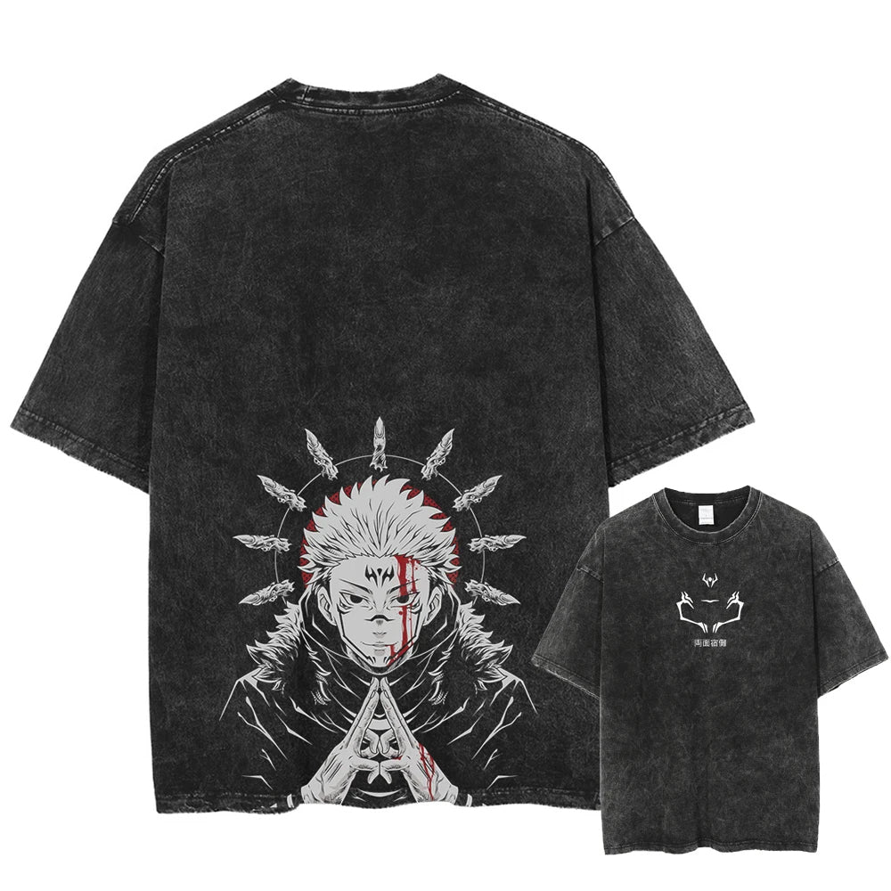 "King Of Curses" 2-Sided Vintage Oversized T Shirt-AnimeClothe