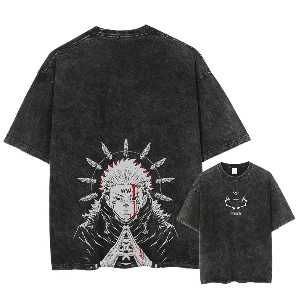 "King Of Curses" 2-Sided Vintage Oversized T Shirt-AnimeClothe