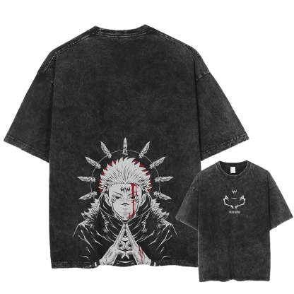 "King Of Curses" 2-Sided Vintage Oversized T Shirt-AnimeClothe