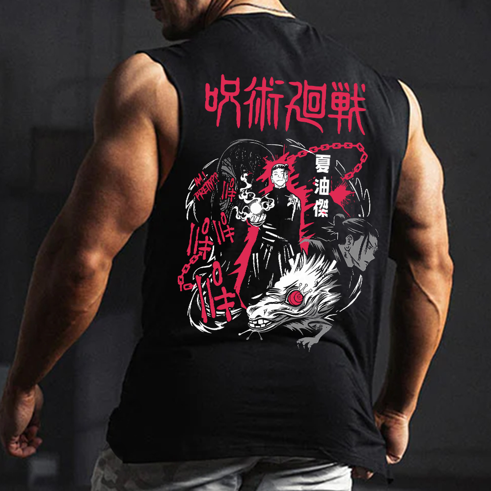 Loose Fit Printed Fitness Tank Top-AnimeClothe
