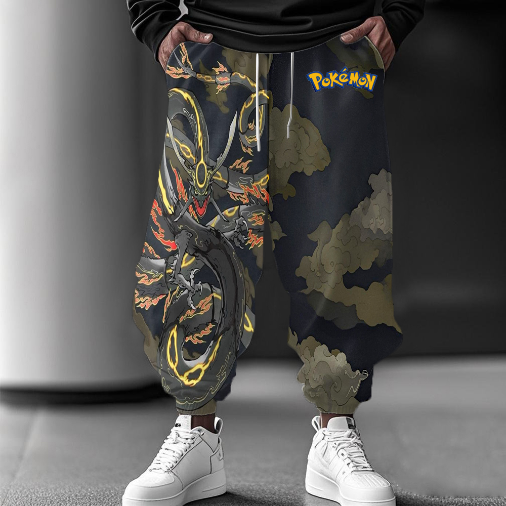 Dragon Print casual trousers-AnimeClothe
