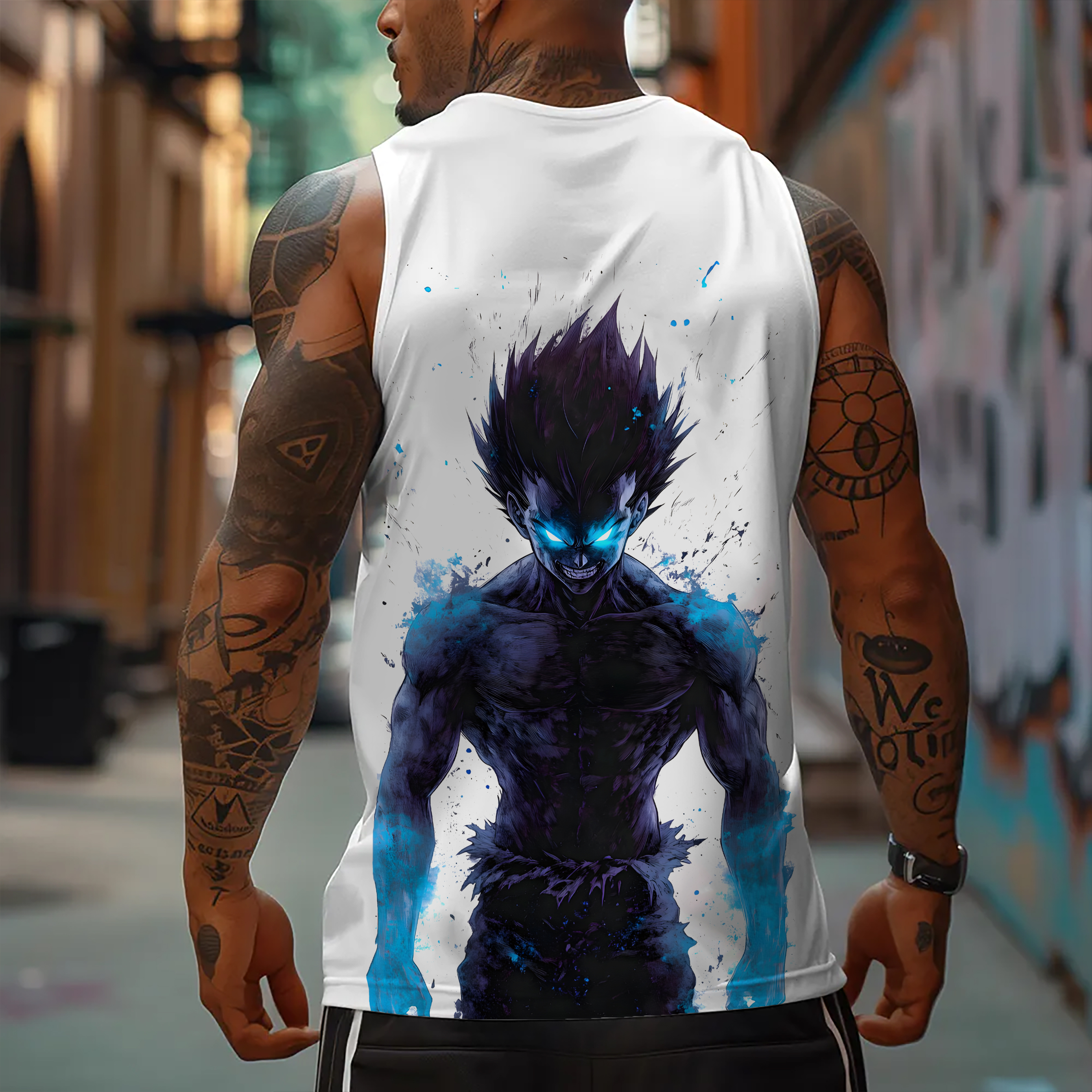 Oversized Anime Print Gym Tank Top