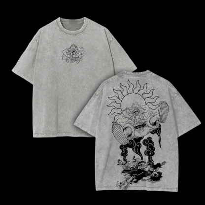Unisex Anime Inspired Vintage Washed T-shirt | Luffy Gear 5-AnimeClothe