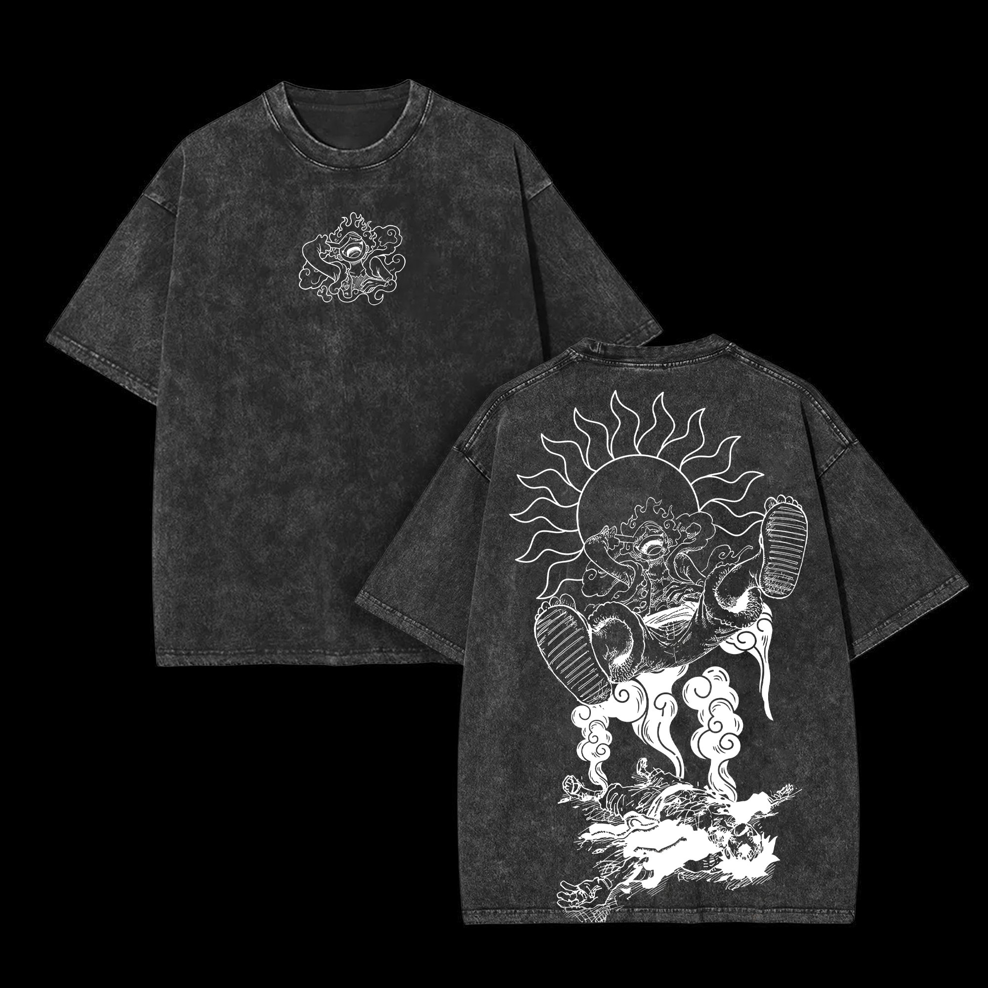 Unisex Anime Inspired Vintage Washed T-shirt | Luffy Gear 5-AnimeClothe