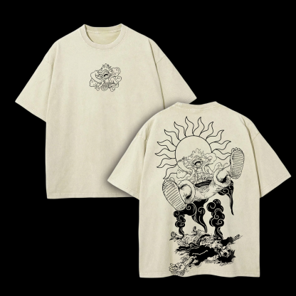 Unisex Anime Inspired Vintage Washed T-shirt | Luffy Gear 5-AnimeClothe