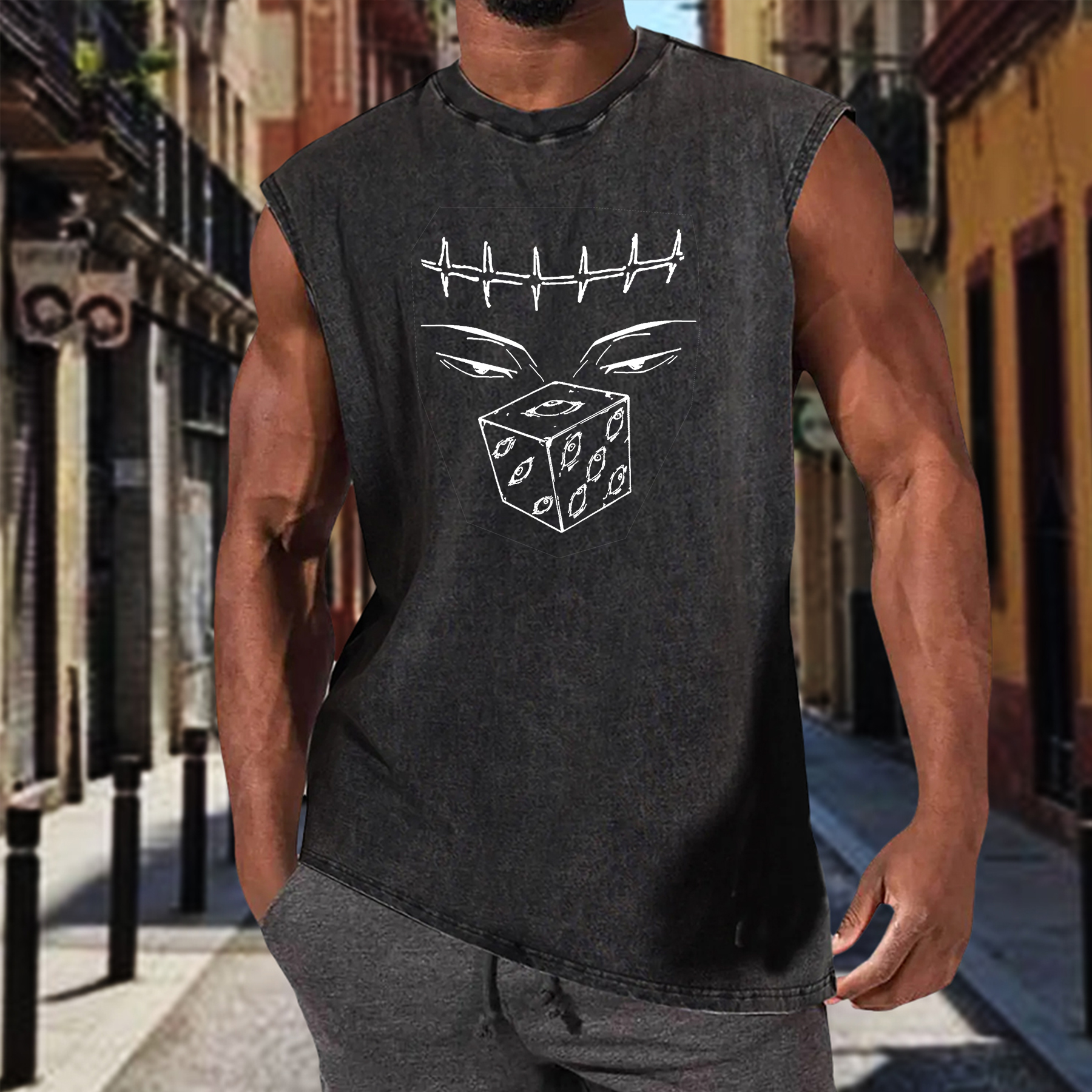 Casual Retro Batik Animation Print Fitness Tank Top-AnimeClothe