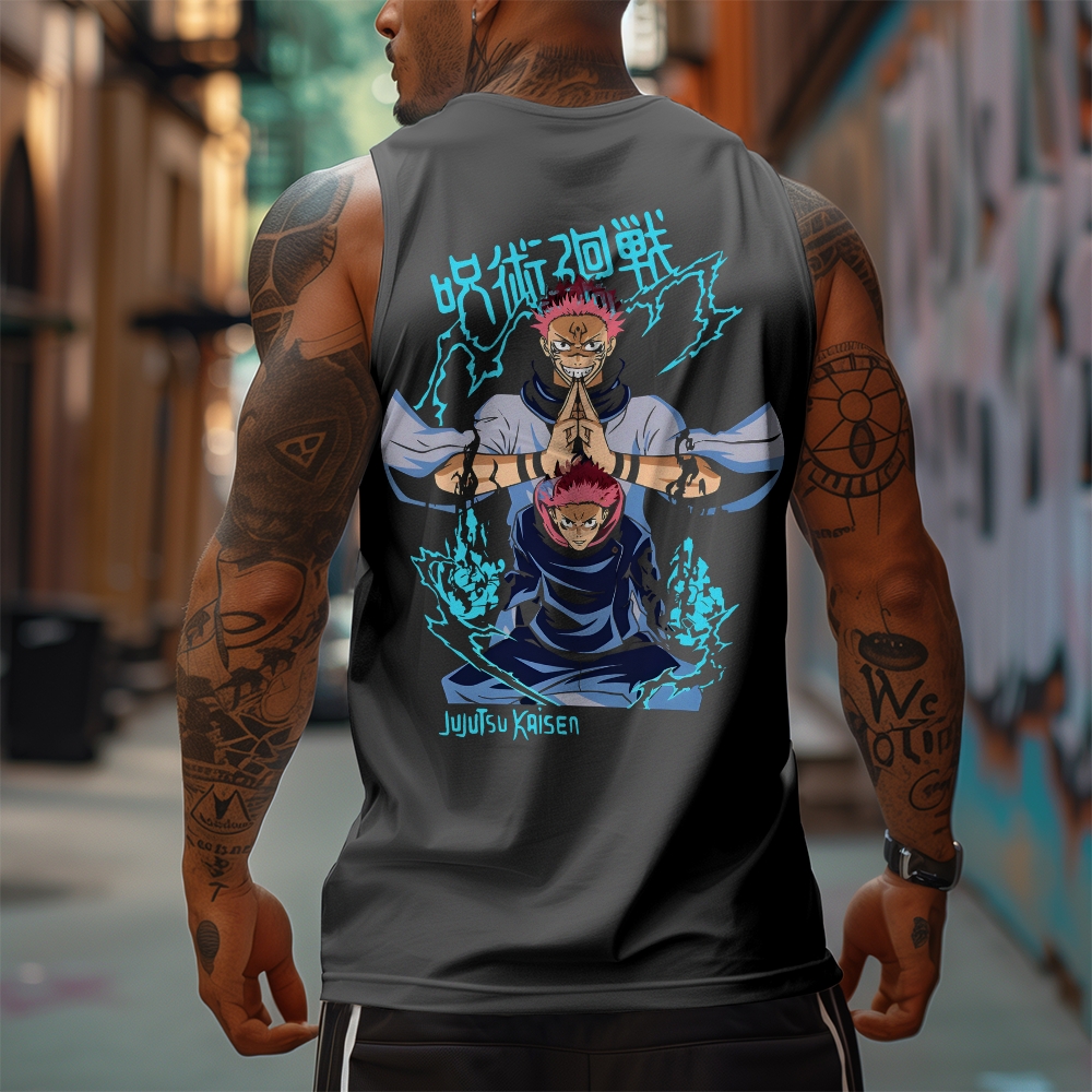 Oversized Anime Print Gym Tank Top-AnimeClothe