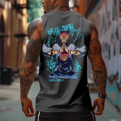 Oversized Anime Print Gym Tank Top-AnimeClothe
