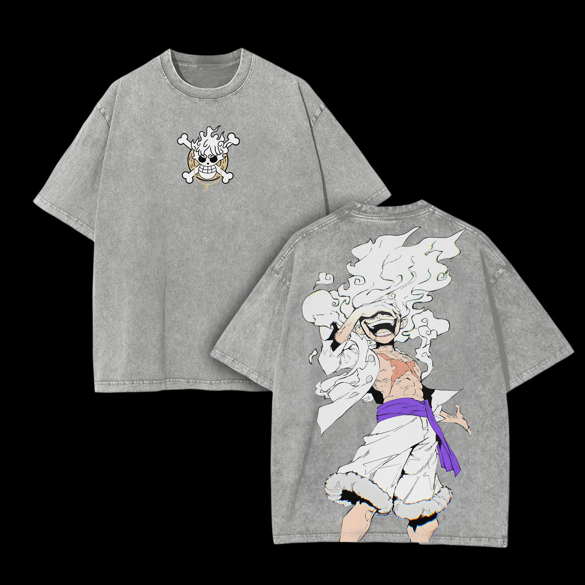 Unisex Anime Inspired Vintage Washed T-shirt | Luffy Gear 5-AnimeClothe
