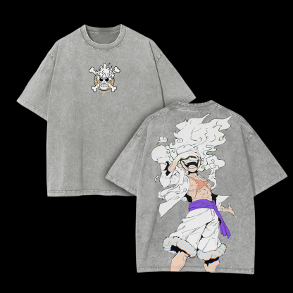 Unisex Anime Inspired Vintage Washed T-shirt | Luffy Gear 5-AnimeClothe