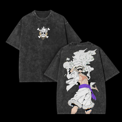 Unisex Anime Inspired Vintage Washed T-shirt | Luffy Gear 5-AnimeClothe