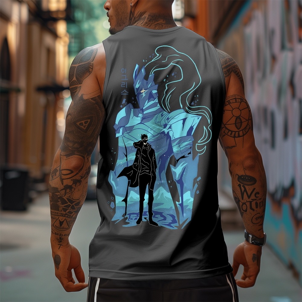 Oversized Anime Print Gym Tank Top-AnimeClothe