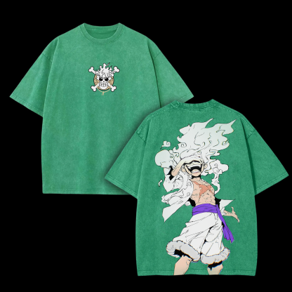 Unisex Anime Inspired Vintage Washed T-shirt | Luffy Gear 5-AnimeClothe