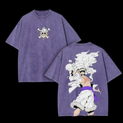 Unisex Anime Inspired Vintage Washed T-shirt | Luffy Gear 5-AnimeClothe