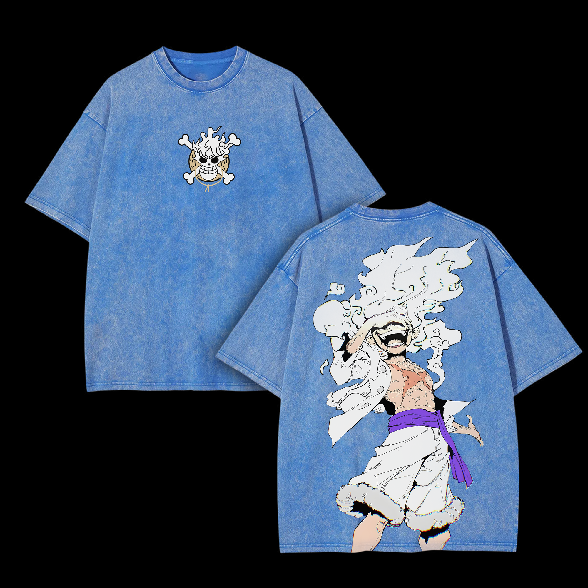 Unisex Anime Inspired Vintage Washed T-shirt | Luffy Gear 5-AnimeClothe