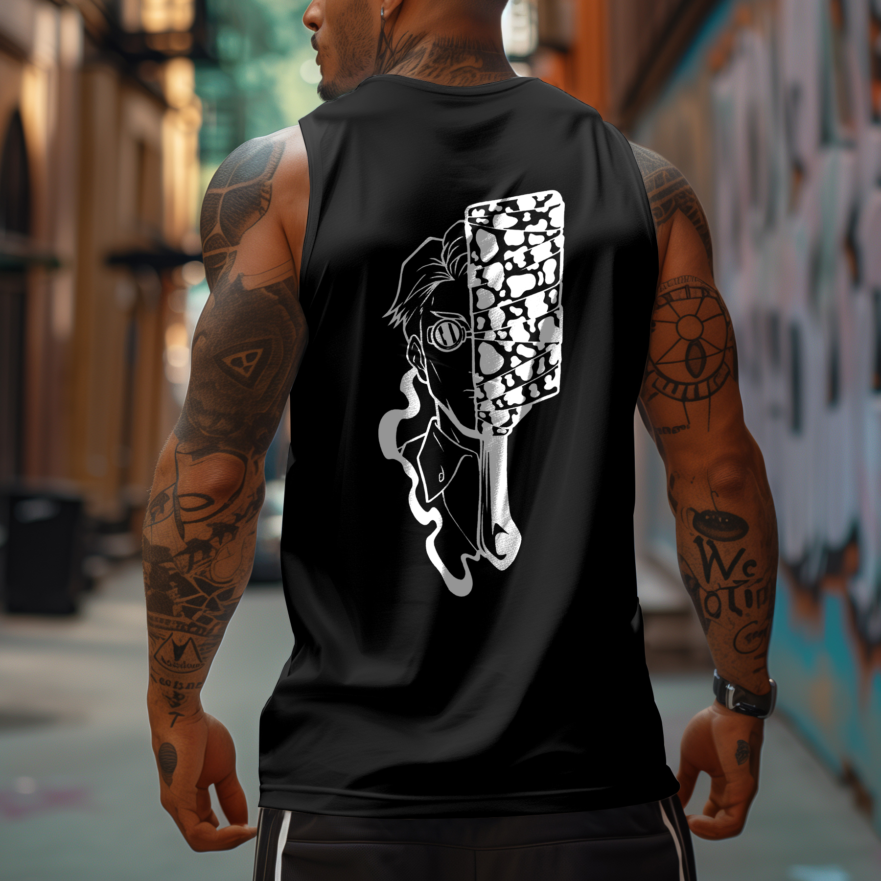 Oversized Anime Print Sports Tank Top-AnimeClothe