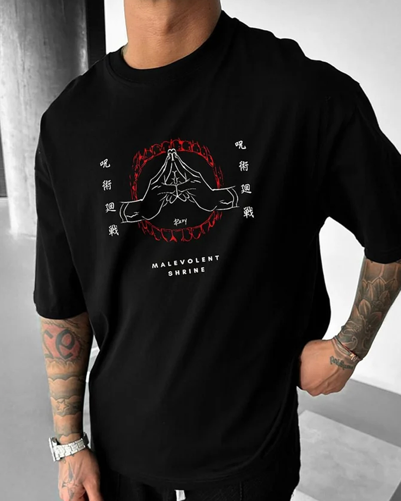 Men's Fashion Anime Print Short Sleeve T-Shirt-AnimeClothe
