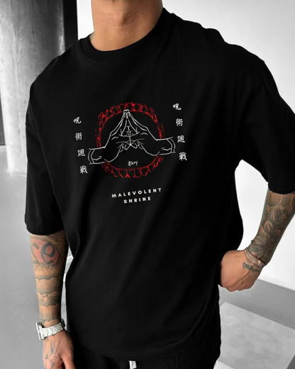 Men's Fashion Anime Print Short Sleeve T-Shirt-AnimeClothe