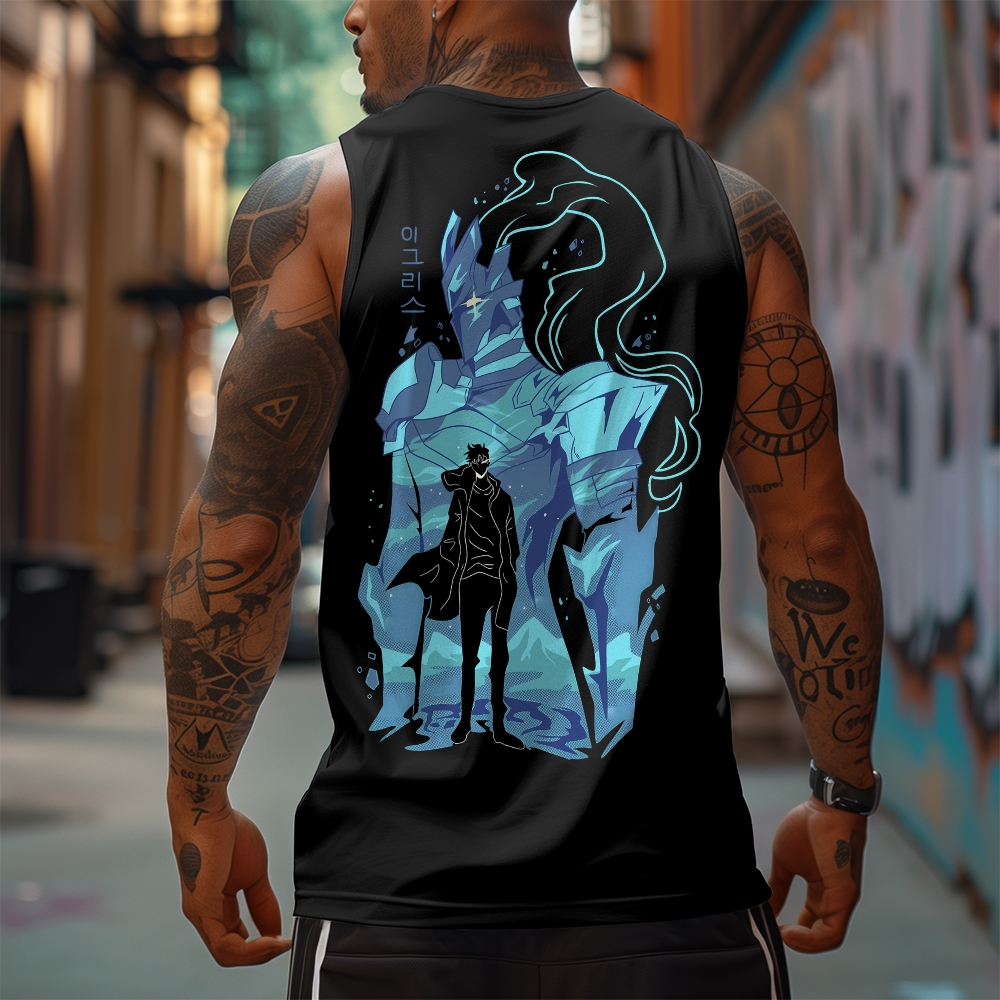 Oversized Anime Print Gym Tank Top-AnimeClothe