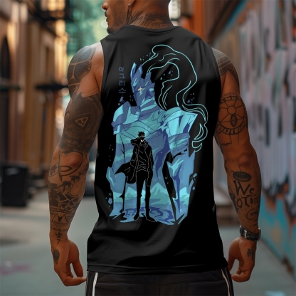Oversized Anime Print Gym Tank Top-AnimeClothe