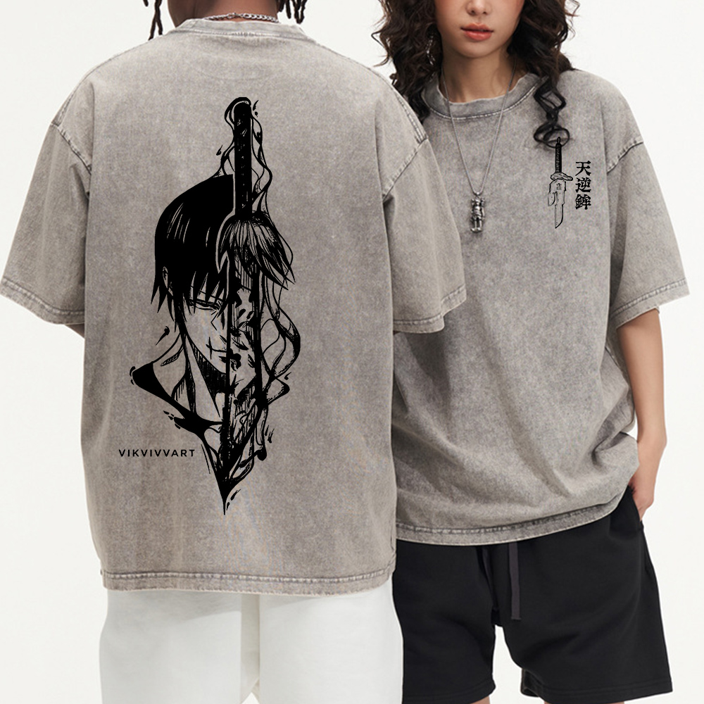 Oversized Batik Anime Print T-shirt-AnimeClothe
