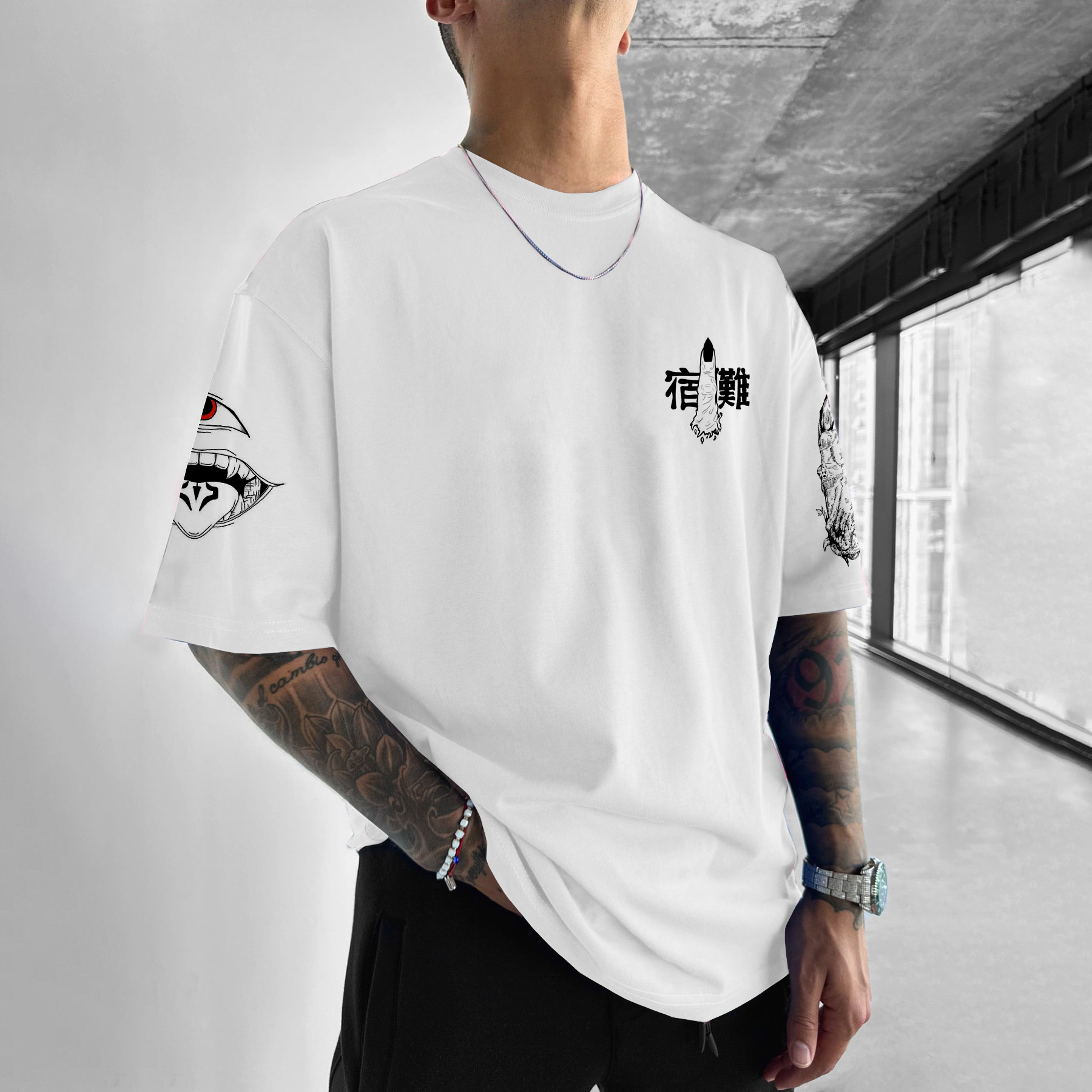 Oversized Casual Jujutsu Kaisen Villain Print T-Shirt-AnimeClothe