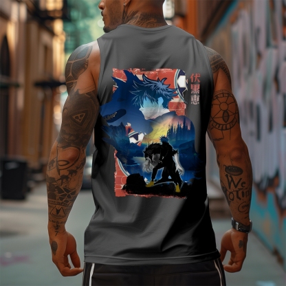 Oversized Anime Print Gym Tank Top-AnimeClothe
