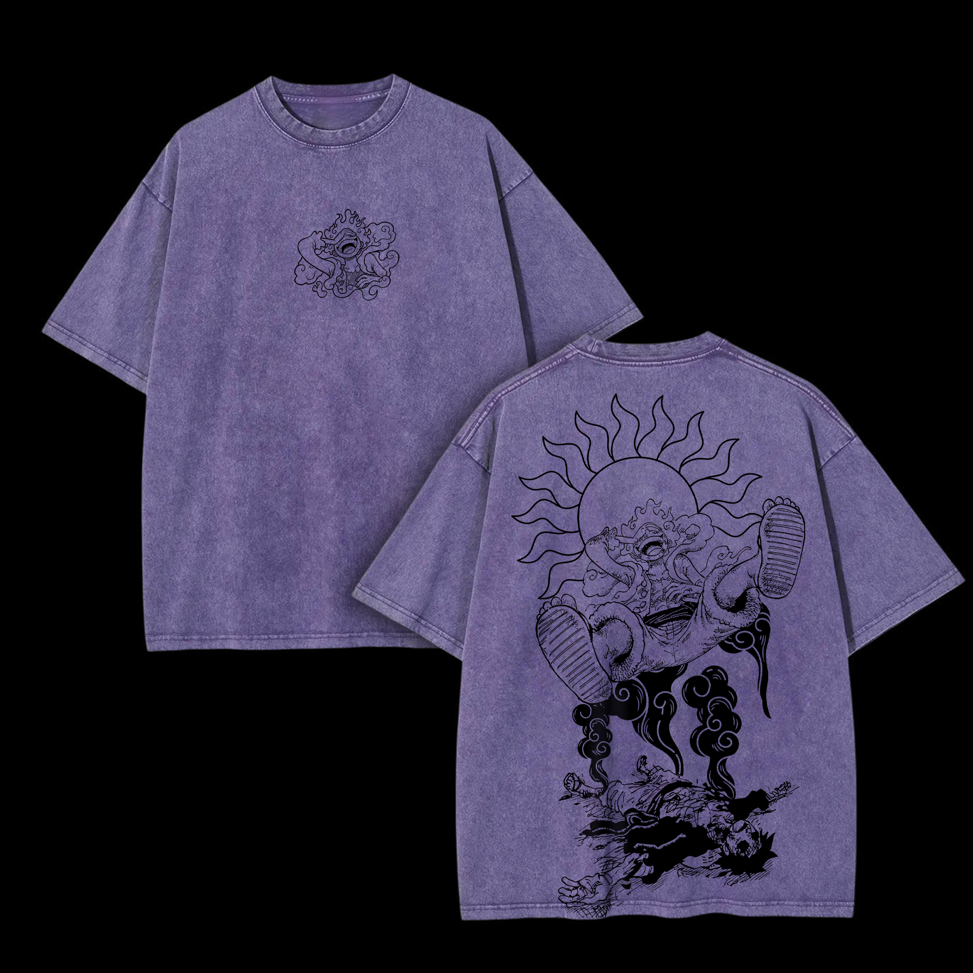 Unisex Anime Inspired Vintage Washed T-shirt | Luffy Gear 5-AnimeClothe