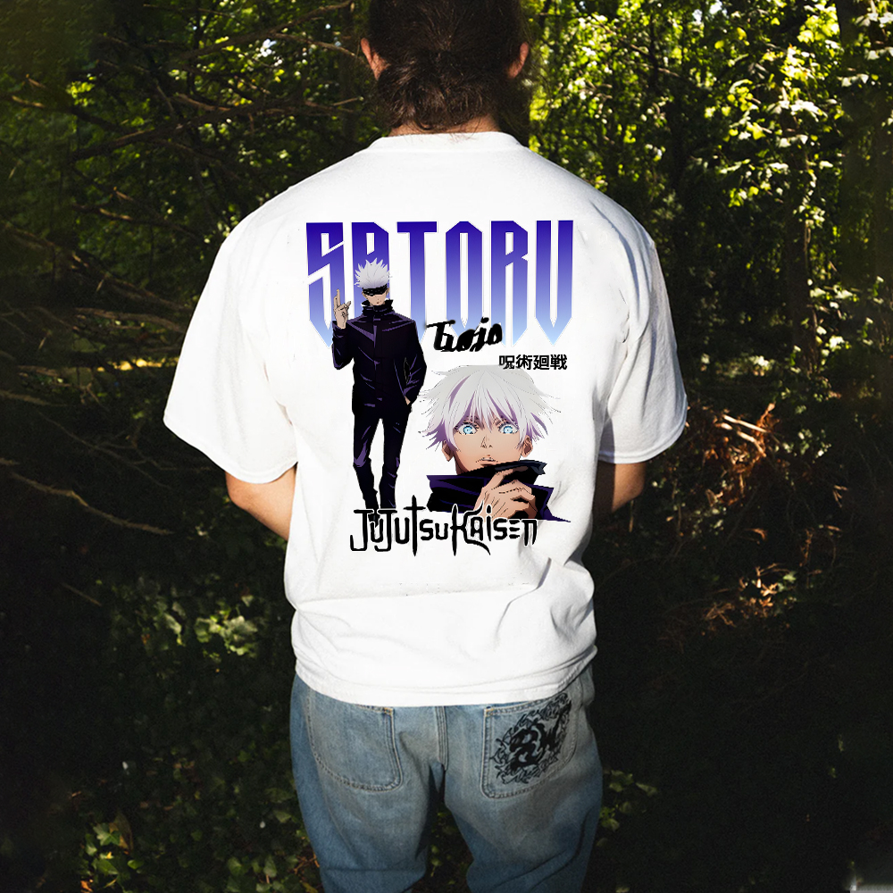 Oversized Unisex Anime Gojo Satoru Print T-Shirt-AnimeClothe