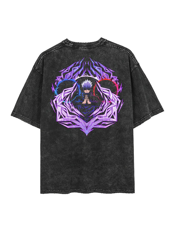 Casual Batik Washed Anime Gojō Satoru Print T-Shirt-AnimeClothe