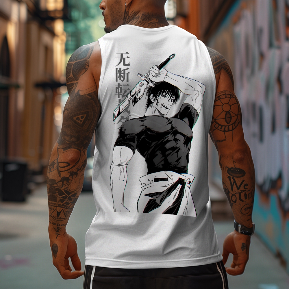 Oversized Anime Print Gym Tank Top-AnimeClothe