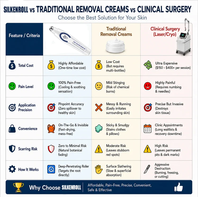 Comparison of rollerball, removal creams and clinical procedures