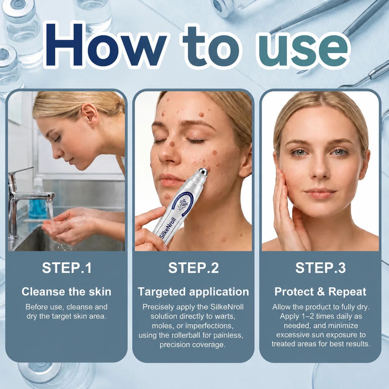 Three-step how-to-use graphic