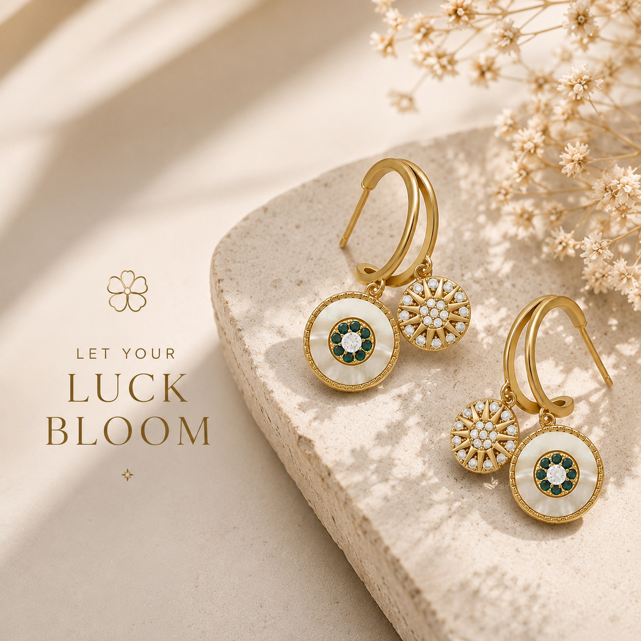 Lucky Flower Drop Earrings | Cubic Zirconia Brass Earrings