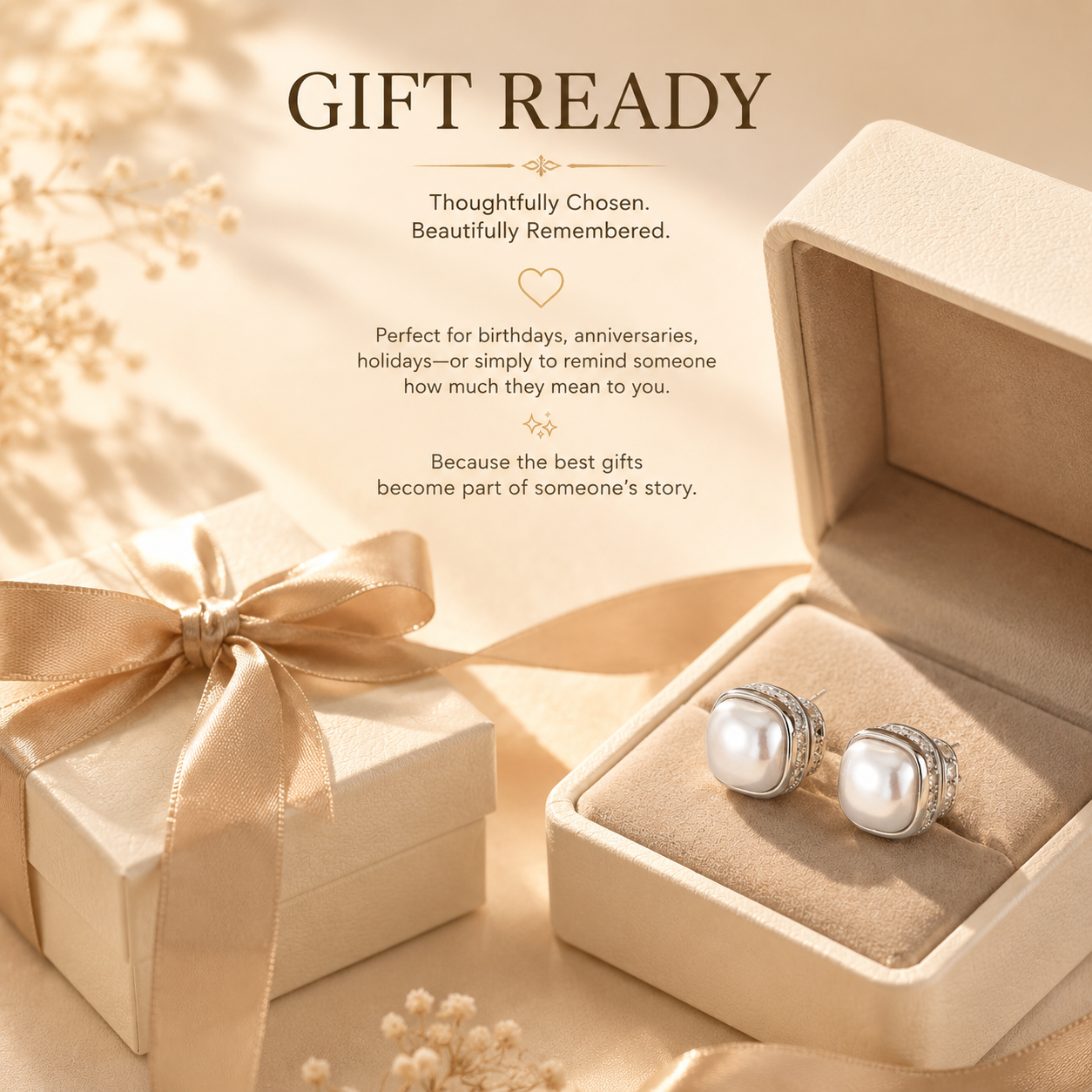 Cushion Pearl Stud Earrings – CZ Accent Earrings with S925 Sterling Silver Posts